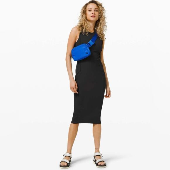 Lululemon Brunch And Back Ribbed Bodycon Open Back Midi Dress Black 4 Athleisure - Picture 4 of 14